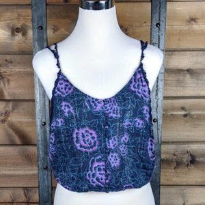 Free People Purple Floral Button Down Crop Top - S